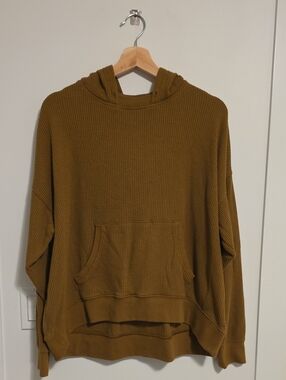 aerie Waffle Knit Hoodie in Mustard Brown